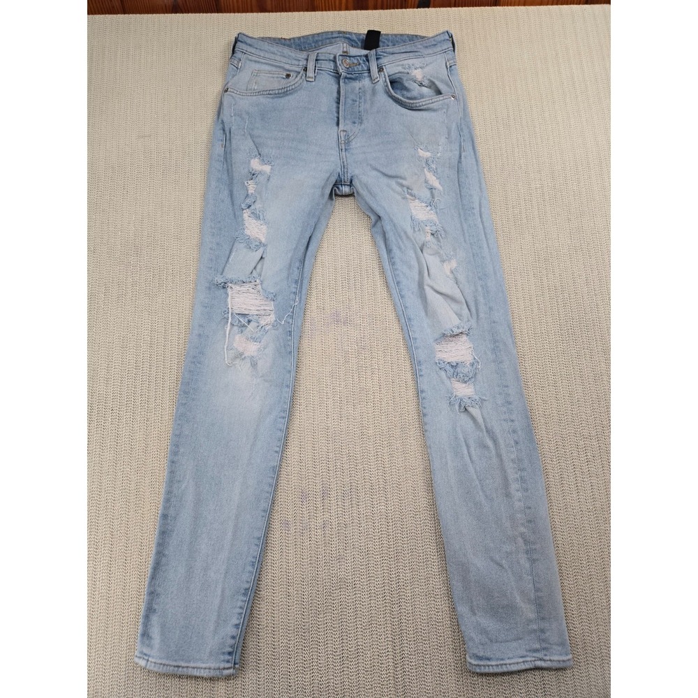 &Denim Jeans Womens 32 Waist Blue Denim Light Wash Skinny Distressed